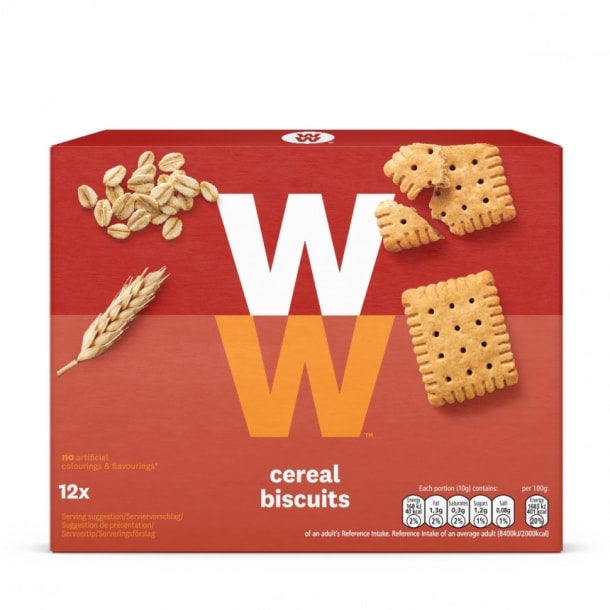 Een doosje Cereal Biscuits van WW van 120 gram
